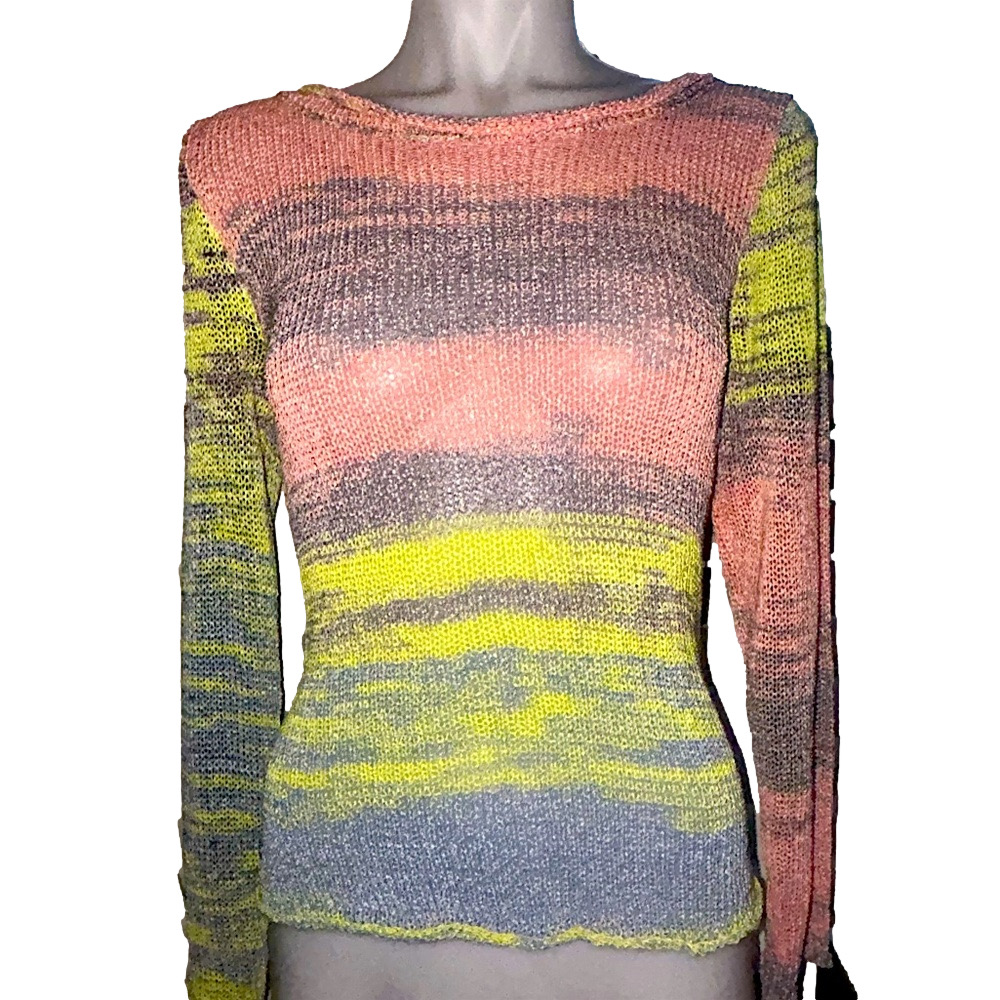 Chaser Womens Knitted Pullover Sweater Fermo Space Dye Weave Back Pink Pistachio